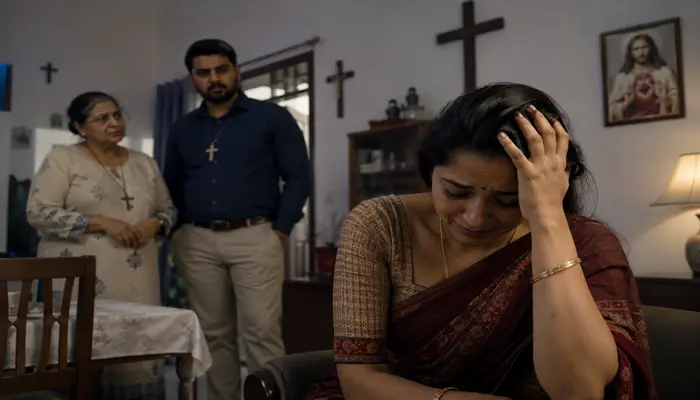 Hindu woman pressured to convert to Christianity by her husband and mother-in-law; subjected to prolonged physical and mental abuse