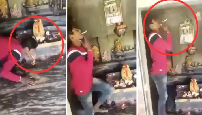 Hindu temple's sanctity desecrated in Andhra Pradesh; man smokes cigarette inside Shiva temple, using sacred deepam to light it