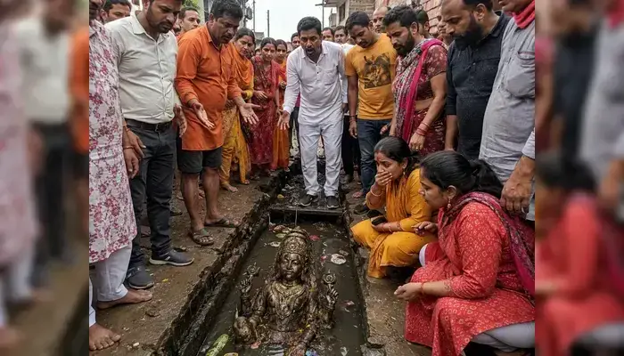 Shanidev idol removed from Hindu temple and thrown into drain in Bulandshahr, Uttar Pradesh