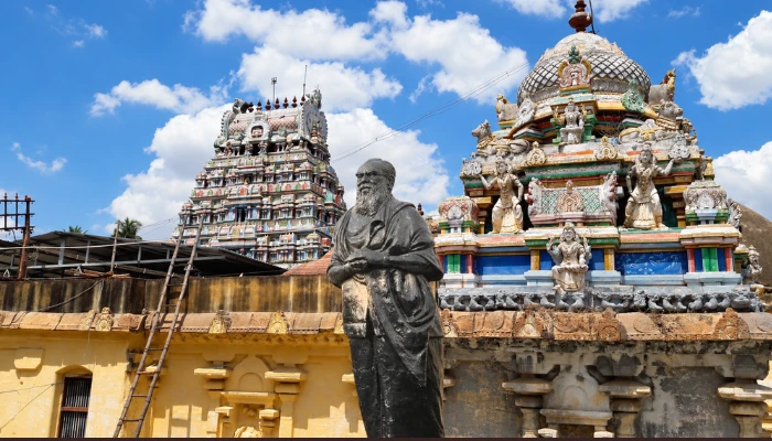 Ancient Shiva temple's sanctity defiled as Periyar statue bearing anti God inscription installed illegally on temple premises in Tamil Nadu