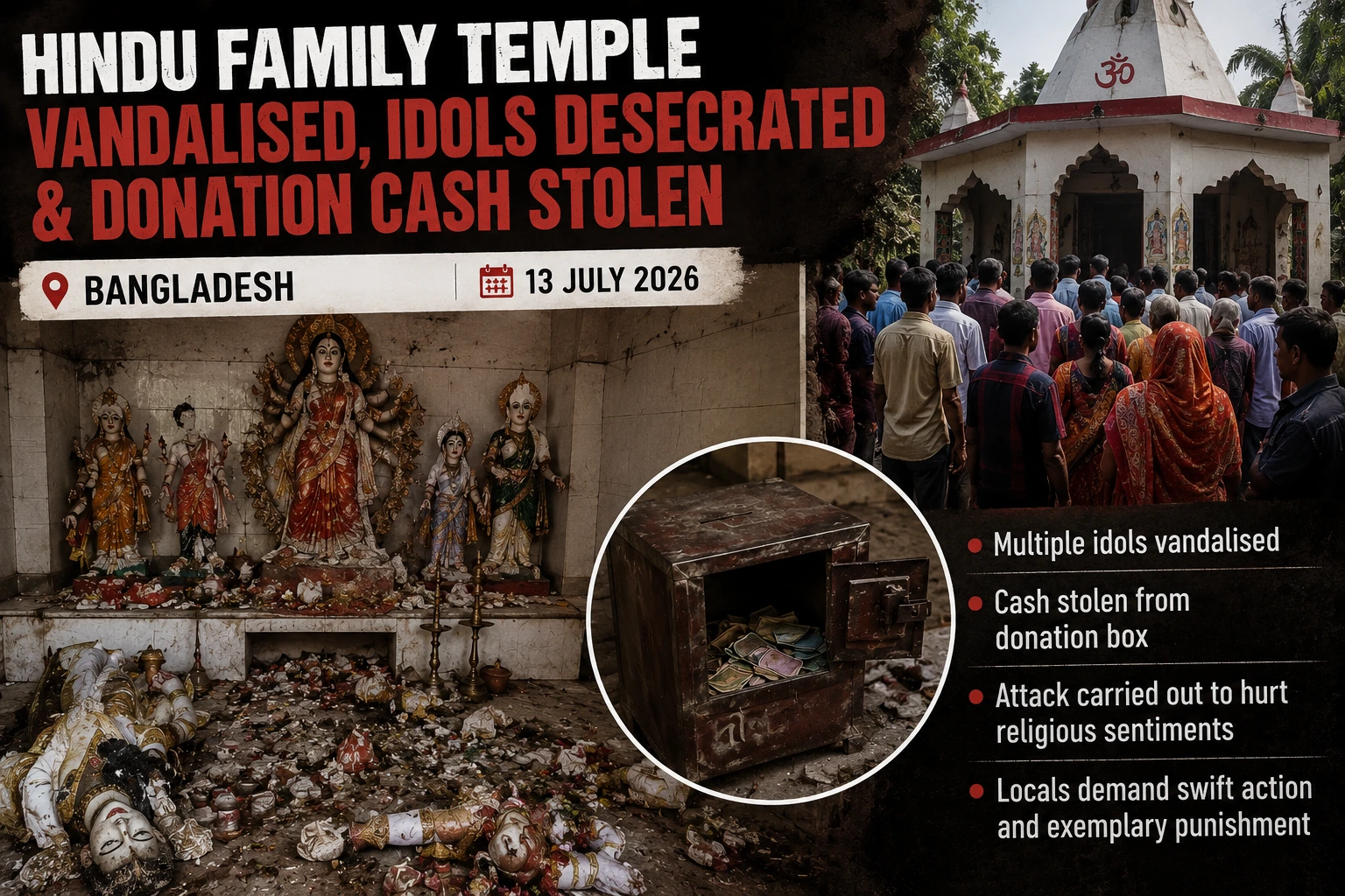 Hindu family temple vandalised, idols desecrated and donation box cash stolen in Bangladesh