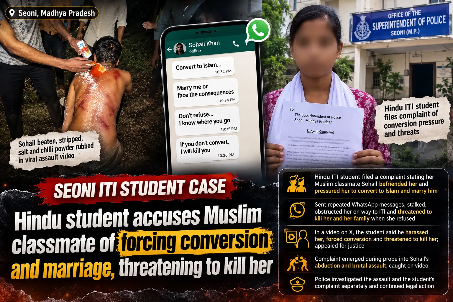 Hindu ITI student accuses Muslim classmate of forcing her to conert to Islam and perform nikah in Seoni, Madhya Pradesh