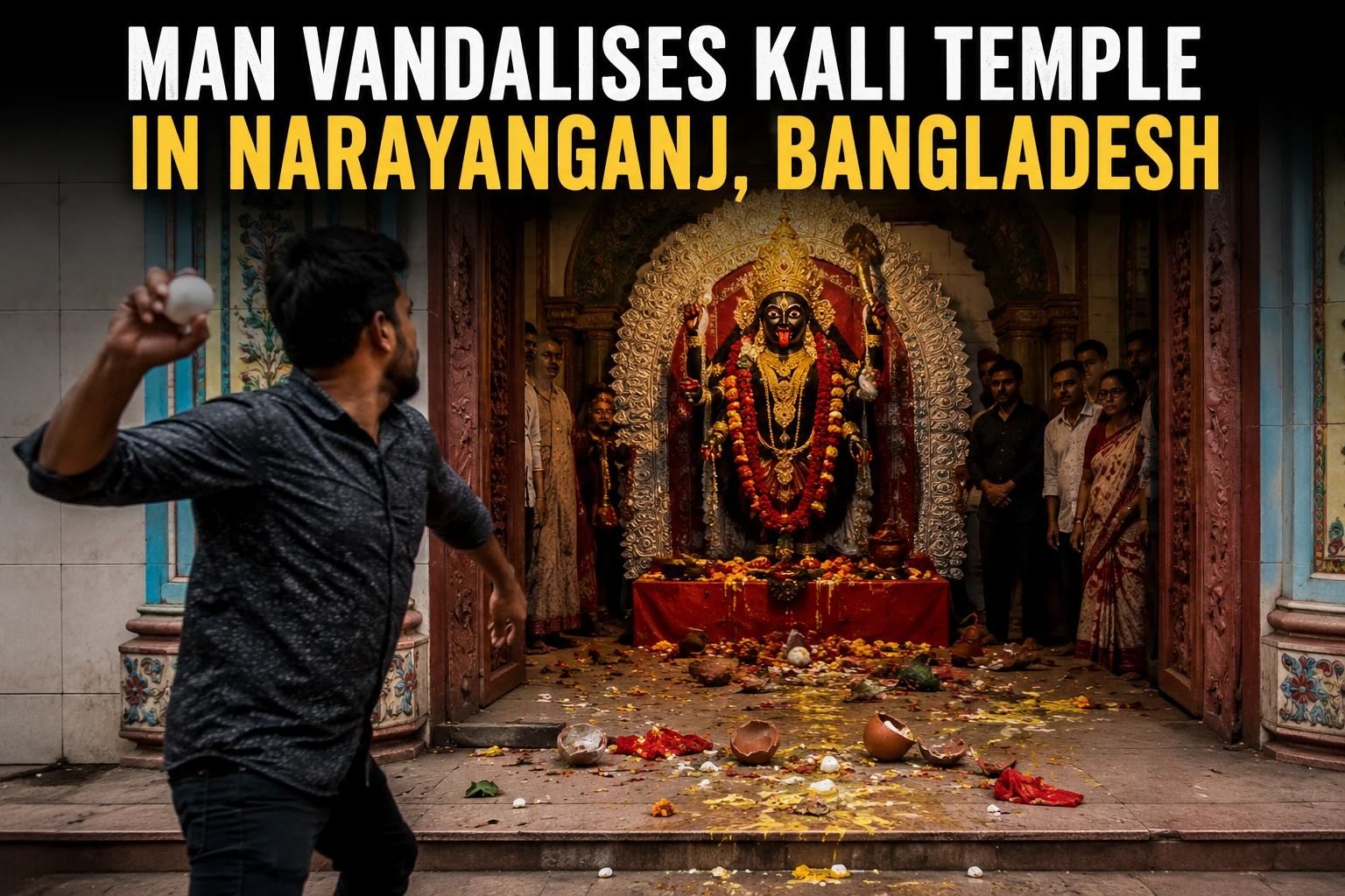 Temple vandalised; Muslim leader throws eggs at Puja materials during Durga Puja preperations, Bangladesh police calls him 'mentally unstable'