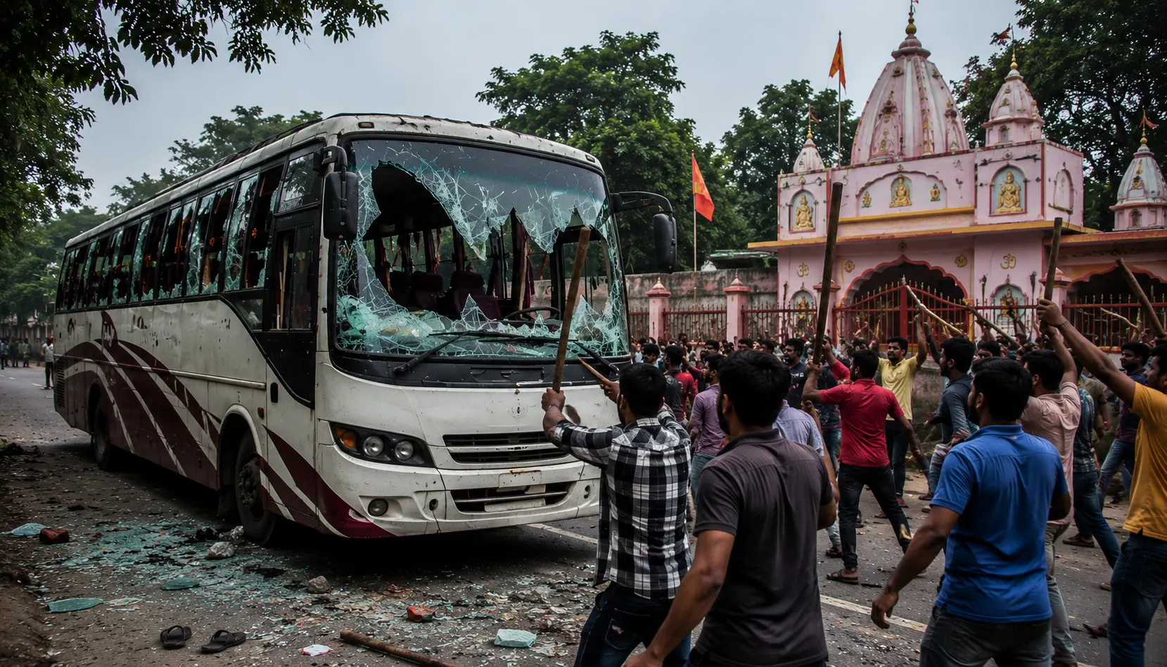 Hindu devotees attacked and assaulted, vehicle vandalised while travelling to the Sri Sri Radha-Gobinda and Kali temple in  Gaibandha, Bangladesh