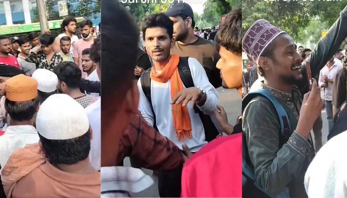 Hindu man heckled and manhandled by CJP protesters for wearing saffron gamcha; branded RSS and BJP supporter