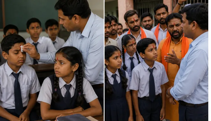 Minor Hindu students scolded and abused; their tilak and bindi forcibly wiped off by school teacher in Sagar, Madhya Pradesh