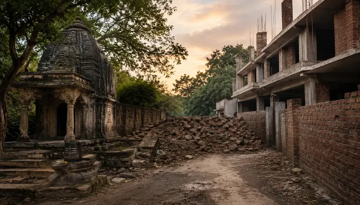Ancient Hindu temple land illegally occupied by encroachers in Barhan, Uttar Pradesh