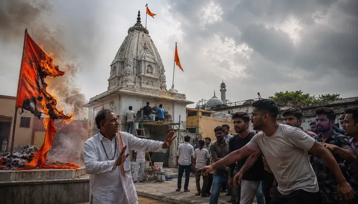 Hindu temple targeted by Muslims in Jalna; saffron flags burned, temple land encroached upon, non-vegetarian food consumed on premises