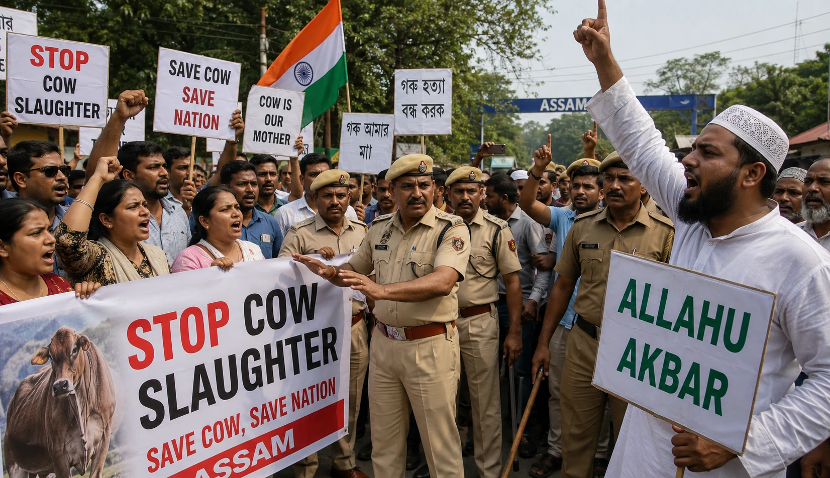 Hindu community intimidated through Islamic supremacist slogan for protesting against illegal cow slaughter in Assam