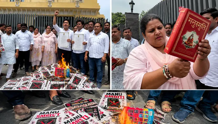 Hindu sentiments outaged as ancient Hindu text publicly burnt during political protest in New Delhi