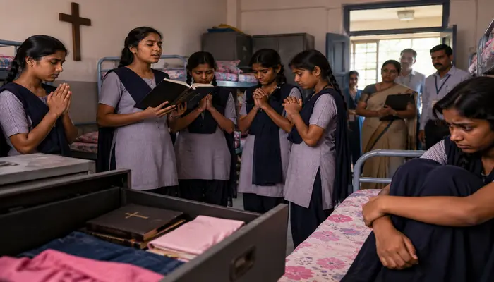 Hindu minor girl students forced to take part in Christian prayers and convert to Christianity by school seniors; Bibles recovered during inspection