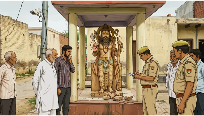 Sacred idol of Lord Parashuram targeted; stone pelted and damaged by unknown miscreants in Hathras, Uttar Pradesh