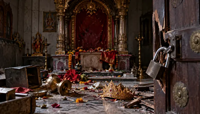 Hindu temple vandalised and desecrated as intruders broke the temple lock, ransacked the shrine and stole the Goddess Durga idol