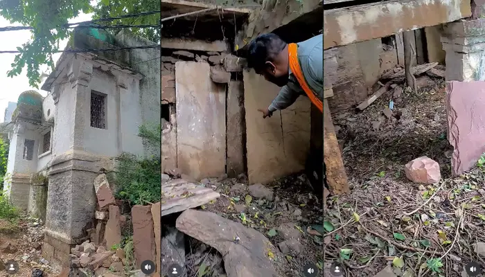Ancient Hindu temple converted into mosque, with the idol of Lord Shiva removed and two Shivlings blocked with stone slabs