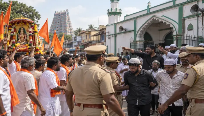 Hindu devotees threatened with bomb blasts and death by Muslim youths for taking out religious procession through a mosque area in Srivilliputhur, Tamil Nadu