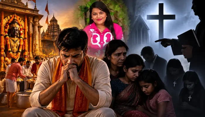 Hindu man pressured to convert by Christian wife and her family; threatened with false cases for refusal, minor daughters converted