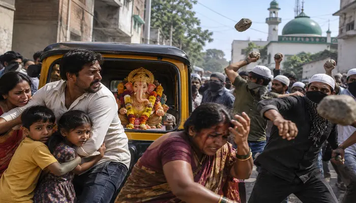 Hindu devotees carrying Ganesha idol for immersion subjected to stone-pelting in Muslim-dominated area of Jalgaon, Maharashtra