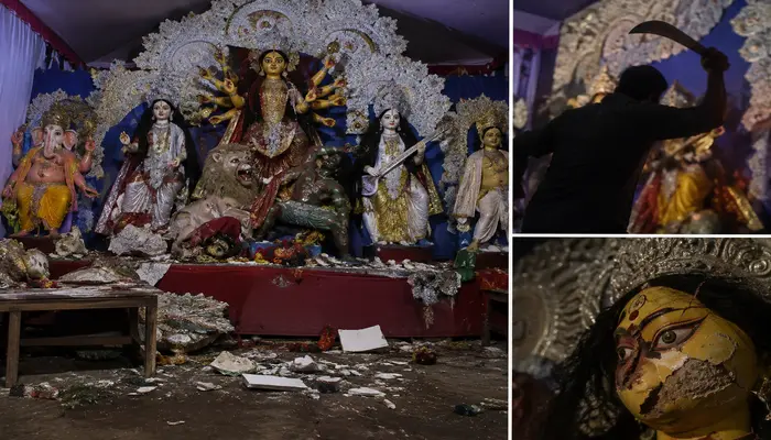 Durga Puja mandap vandalised, idols of Hindu deities desecrated by Muslim man in Sylhet, Bangladesh