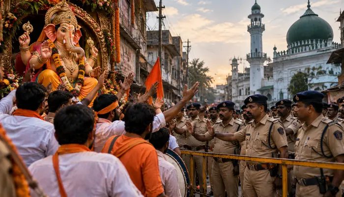 Ganesh Chaturthi immersion procession halted, route blocked over mosque, idol forced back to temple in Haveri, Karnataka 