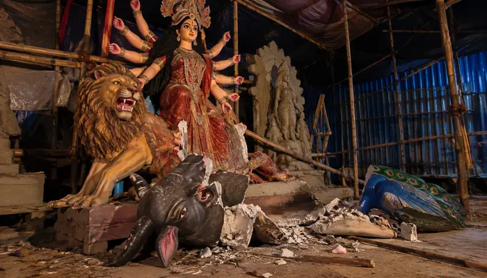 Hindu temple vandalised, sacred idols being prepared for Durga Puja desecrated in Panchagarh, Bangladesh