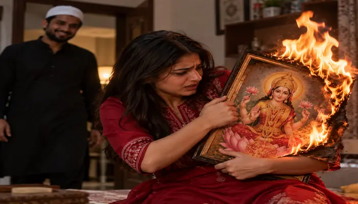 Minor Hindu girl abducted and pressured to convert by Muslim man; accused prohibited her from visiting temples, imposed Islamic practices and burnt image of Hindu goddess
