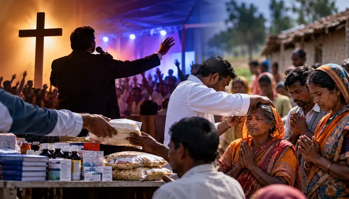 Hindus targeted for conversion through repeated prayer meetings, faith-healing and material inducements by Christian missionaries