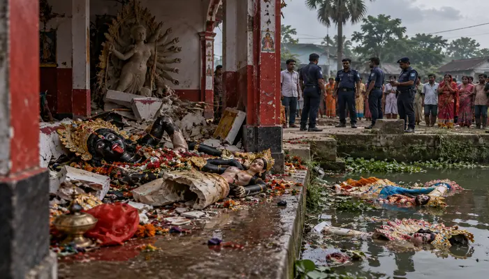 Hindu idol vandalised and thrown into pond ahead of Durga Puja in Panchagarh, Bangladesh