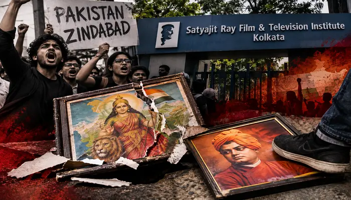 Anti-Hindu hostility at film institute in Kolkata: Hindu religious symbols desecrated, “Pakistan Zindabad” and "saffron is terrorism" slogans raised