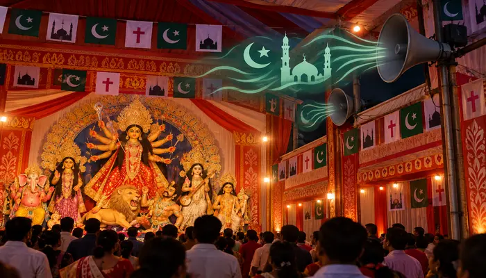  Durga Puja pandal desecrated in Kolkata; azaan played before idol of Goddess Durga, Islamic and Christian symbols displayed