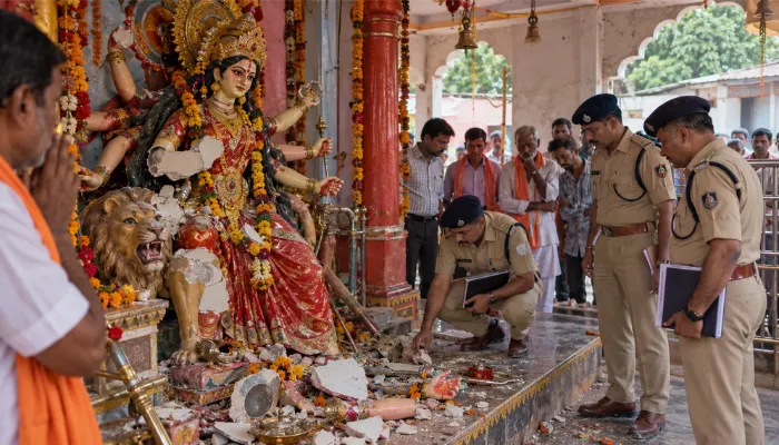 Idol of Goddess Durga vandalised inside a Hindu temple in Betul, Madhya Pradesh