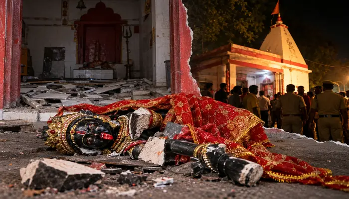 Hindu temple desecrated, Maa Kali vandalised and thrown out of temple in Prayagraj, Uttar Pradesh. 