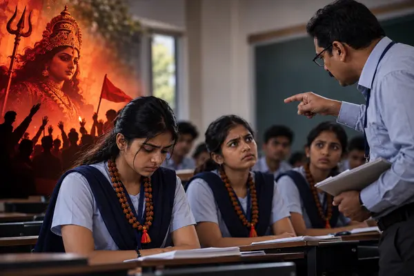 Hindu students harassed for wearing sacred Bhavani mala during Navratri observances at Anurag University in Hyderabad, Telangana