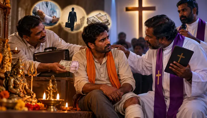 Hindu man lured with promises of medical treatment, employment and financial benefits for religious conversion by Christian pastors