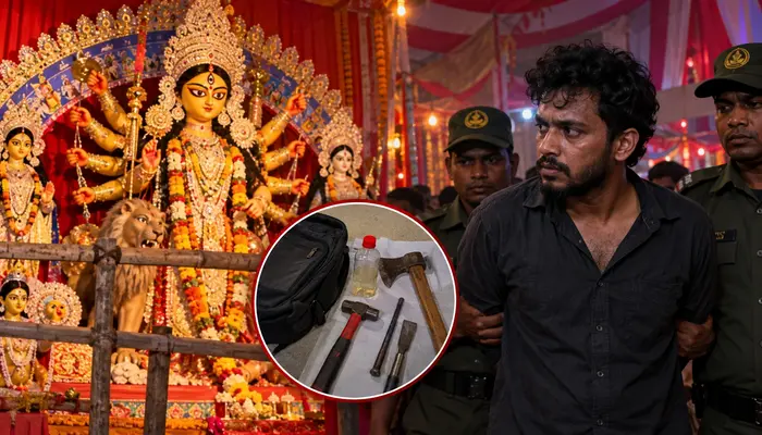 Idol of Hindu deity targeted for desecration by Muslim man at Durga Puja pandal in Dhaka, Bangladesh
