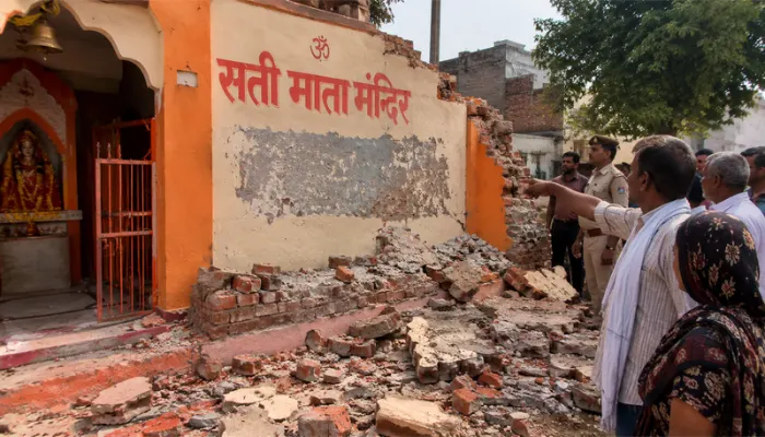 100-year-old Sati Mata temple wall demolished and temple name erased in Chhaprauli, Uttar Pradesh