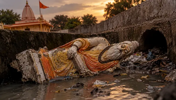 Revered Hindu sage Maharishi Valmiki’s statue desecrated and thrown into a drain at Khadauli temple, Meerut