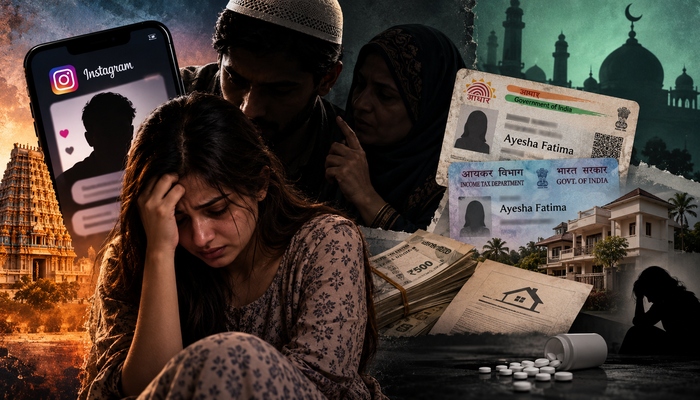 Hindu woman brainwashed into adopting Islamic practices and pressured for conversion by Muslim man; attempts suicide due to threats and blackmail