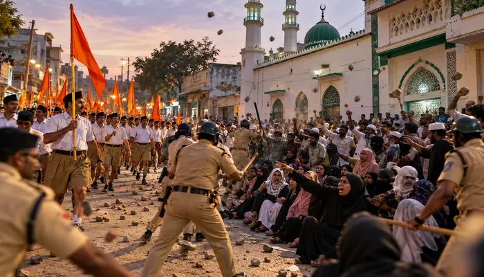 Dussehra procession organised by RSS obstructed and stone-pelted by Muslim mob for passing in front of mosque in Jalgaon, Maharashtra
