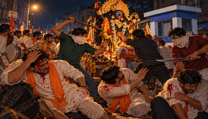 Idol of Goddess Kali targeted for desecration during Durga Puja immersion procession in Munger, Bihar