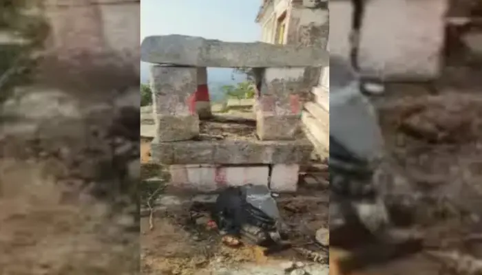 Sacred Hindu religious idol of Nandi desecrated at 1000 year old Somanatheeswarar temple in Tiruvallur, Tamil Nadu