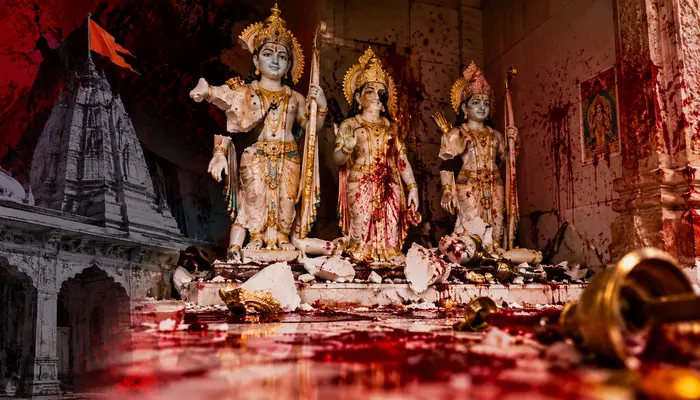 Hindu temple vandalised, idols of Lord Ram, Lakshman and Goddess Sita damaged, blood-like substance splashed inside shrine 